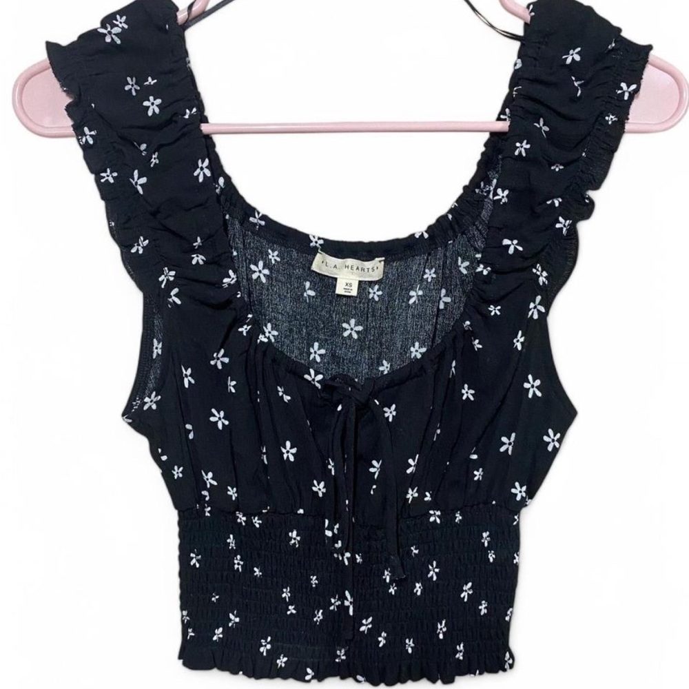 Black Floral Ruffle Top by LA Hearts/Pacsun